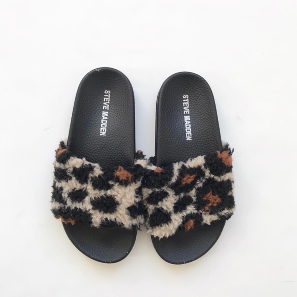 Steve Madden faux shearling-trim leopard slippers GUC  size 13